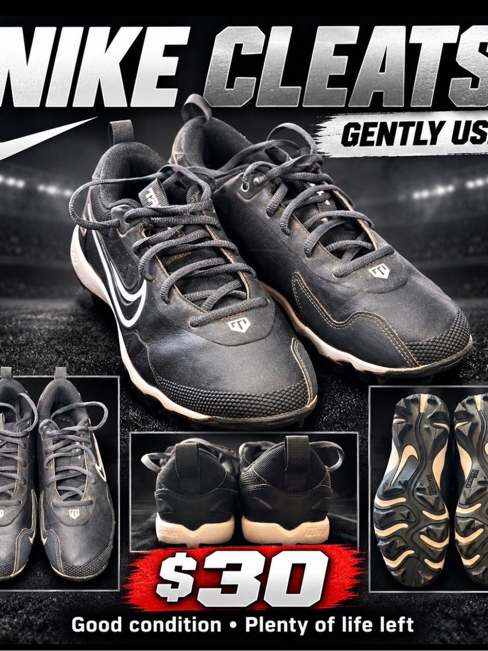Nike Black and Cream Kids' Athletic Cleats